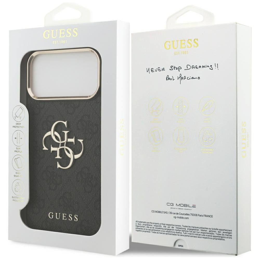 Guess iPhone 17 Pro Max - 4G Big 4G Classic Logo - Σκληρή Θήκη με Πλαίσιο Σιλικόνης και Επένδυση από Οικολογικό Δέρμα - Black / Gold - GUHCP17X4GMGCGR