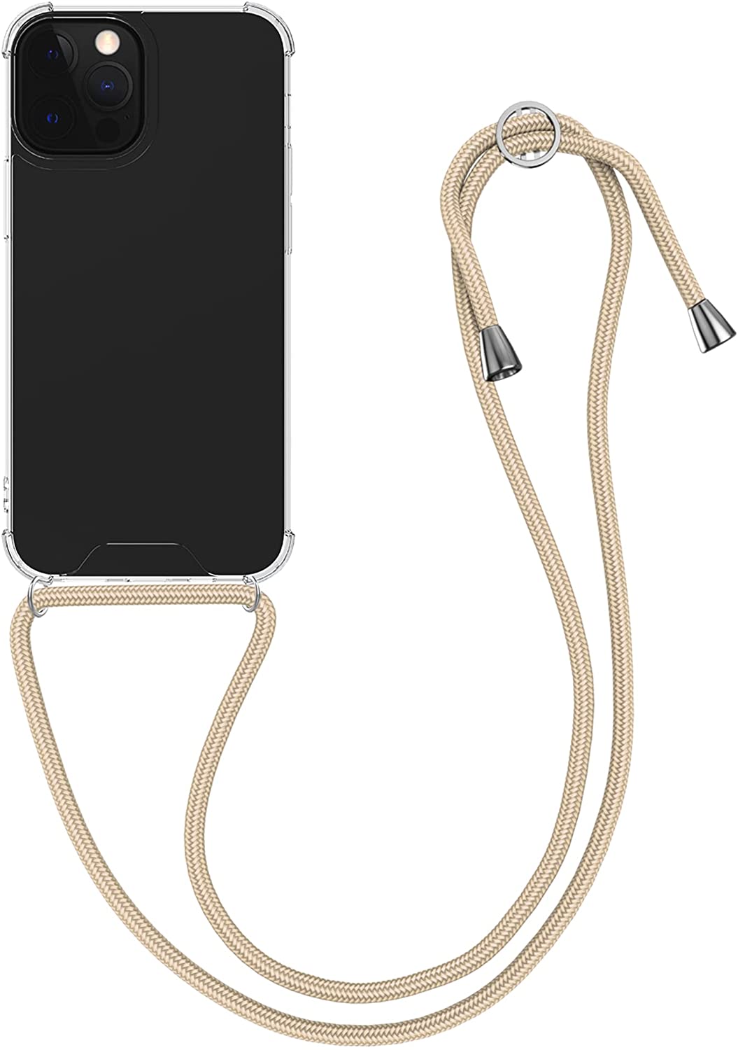 KW iPhone 13 Pro Θήκη Σιλικόνης TPU με Λουράκι - Διάφανη / Gold - 55963.21