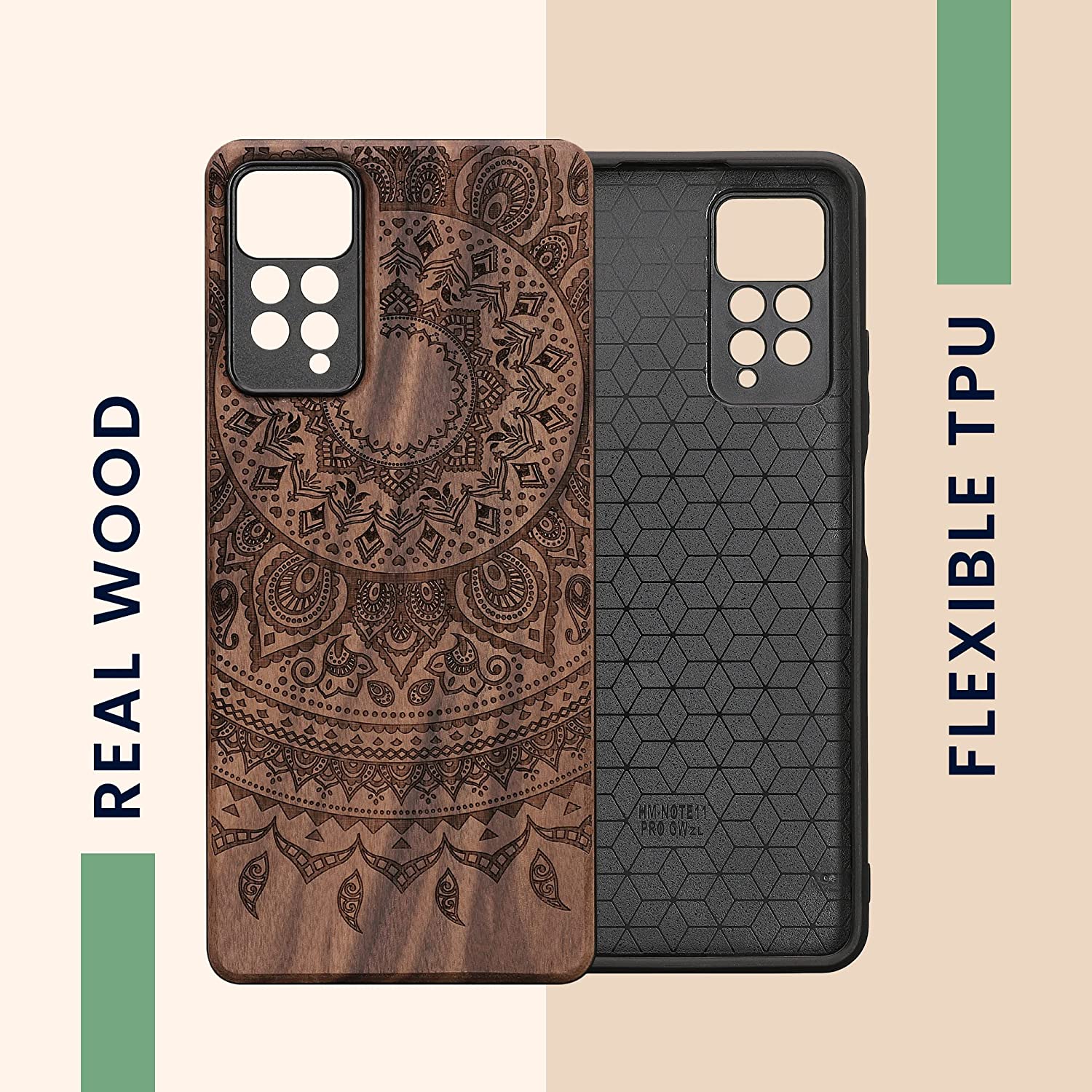 KW Xiaomi Redmi Note 11 Pro / Note 11 Pro 5G Θήκη από Φυσικό Ξύλο - Design Indian Sun - Dark Brown - 57381.07