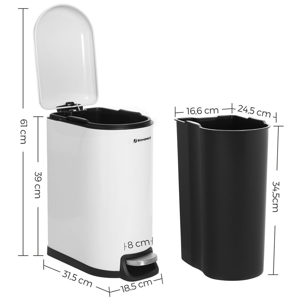 Songmics Κάδος Απορριμμάτων για το Μπάνιο - 10L - Cloud White - LTB10WT