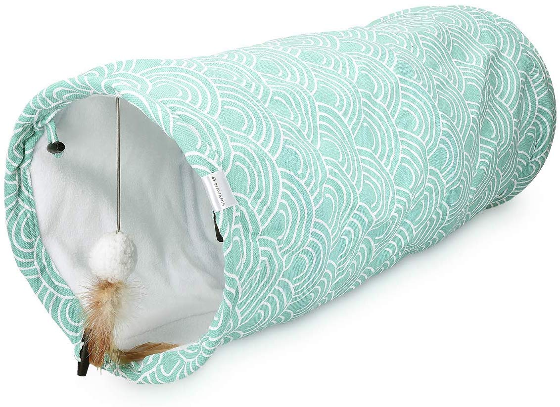 Navaris Cat Tunnel Play Παιχνίδι Σήραγγα για Μικρά Κατοικίδια - Design Japanese Waves - 60 x 25 cm - Turquoise - 48347.01