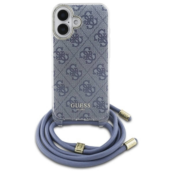 Guess iPhone 16 - Crossbody Cord 4G Print - Σκληρή Θήκη με Πλαίσιο Σιλικόνης και Λουράκι - Blue - GUHCP16SHC4SEB