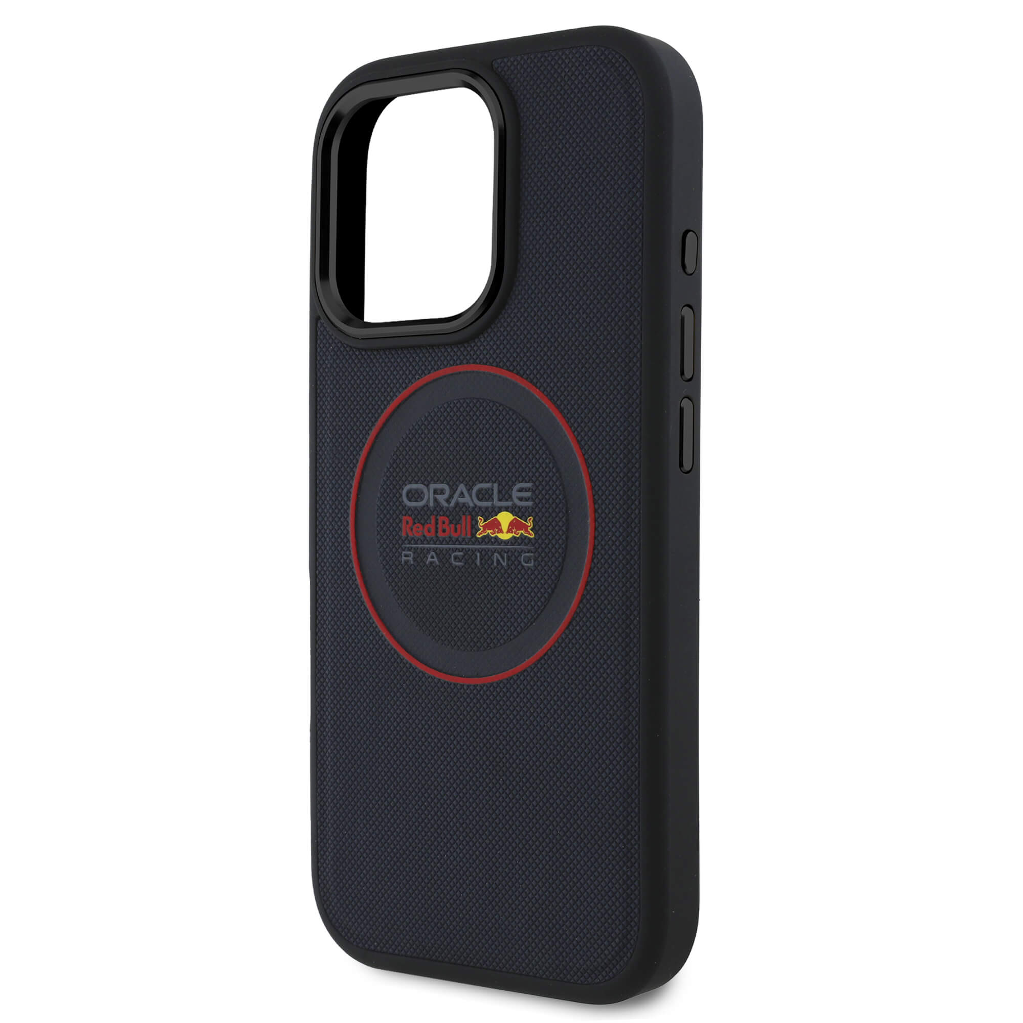 Red Bull iPhone 16 Pro - Leather Red Ring - MagSafe Σκληρή Θήκη με Επένδυση Συνθετικού Δέρματος και Πλαίσιο Σιλικόνης - Navy - RBHMP16L24PUILVR