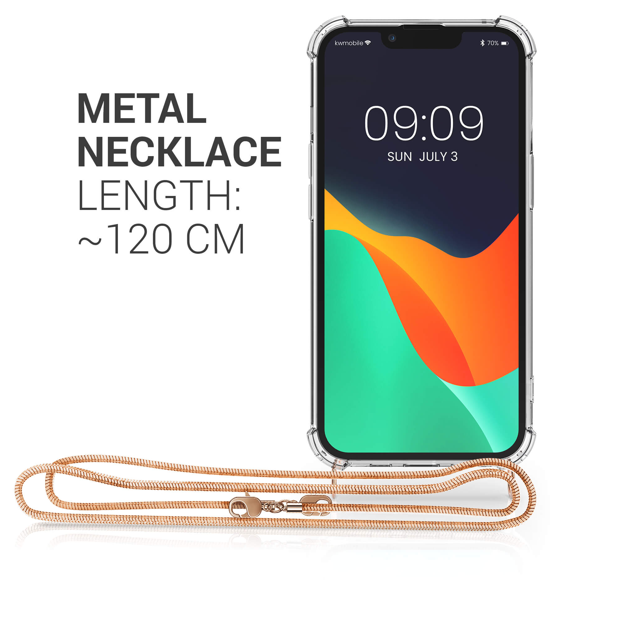 KW iPhone 13 Θήκη Σιλικόνης TPU με Μεταλλικό Λουράκι - Διάφανη / Rose Gold - 55952.81