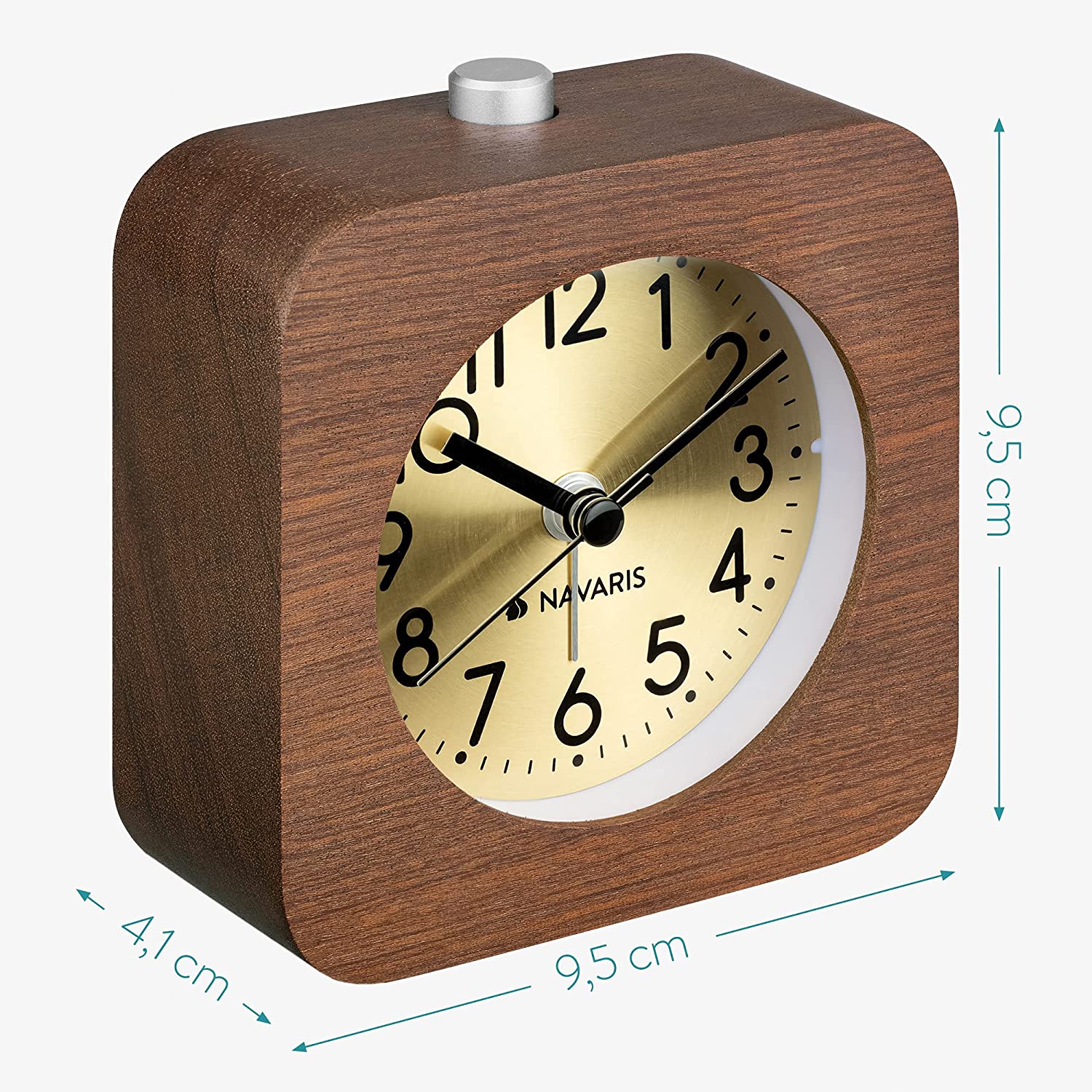 Navaris Αναλογικό Επιτραπέζιο Ρολόι και Ξυπνητήρι - Design Retro Square - Dark Brown / Gold - 54264.18.21