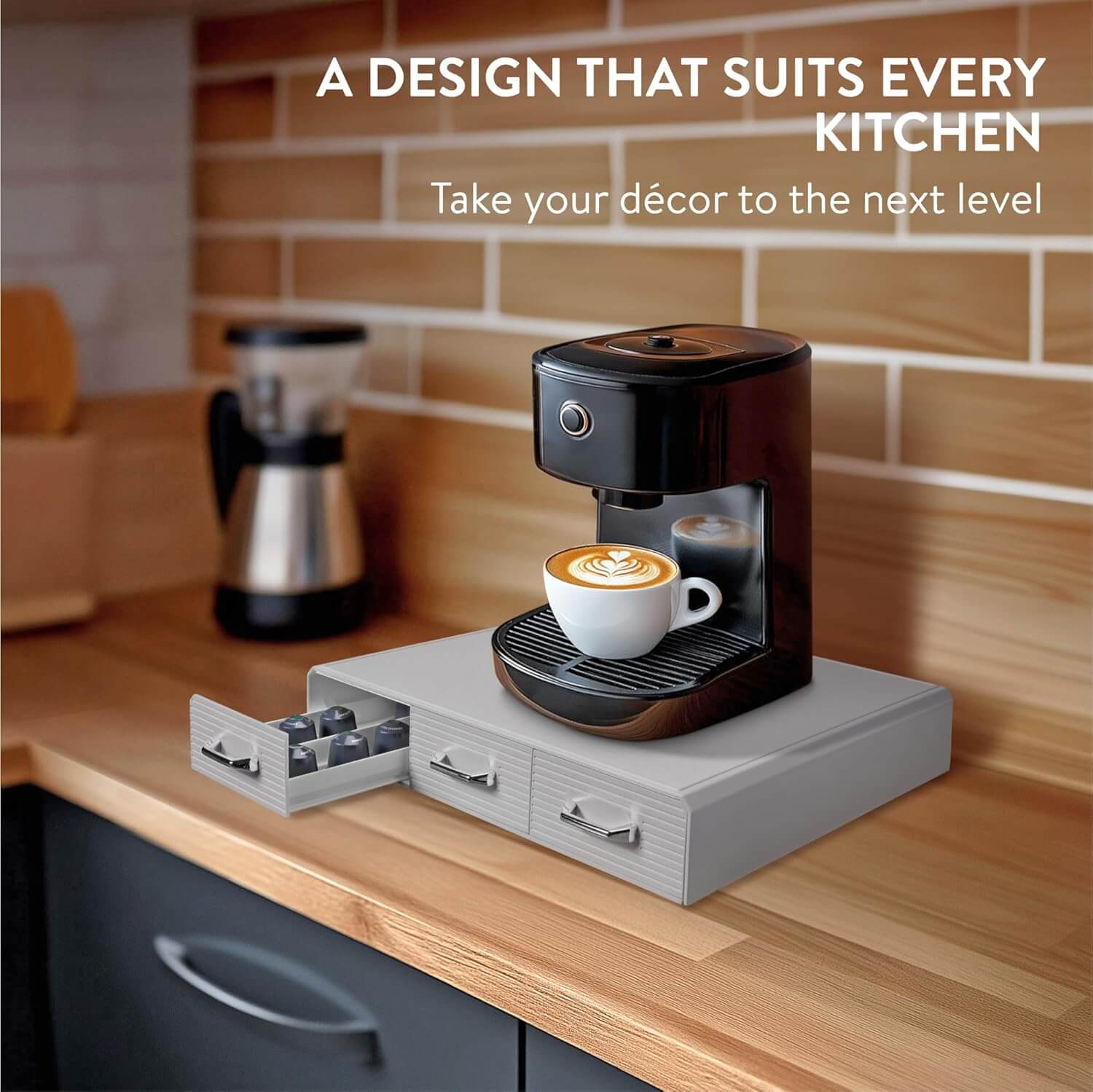 Navaris Capsule Holder - Κουτί Αποθήκευσης με 3 Συρτάρια για Κάψουλες Nespresso / Βάση για Καφετιέρα - Grey