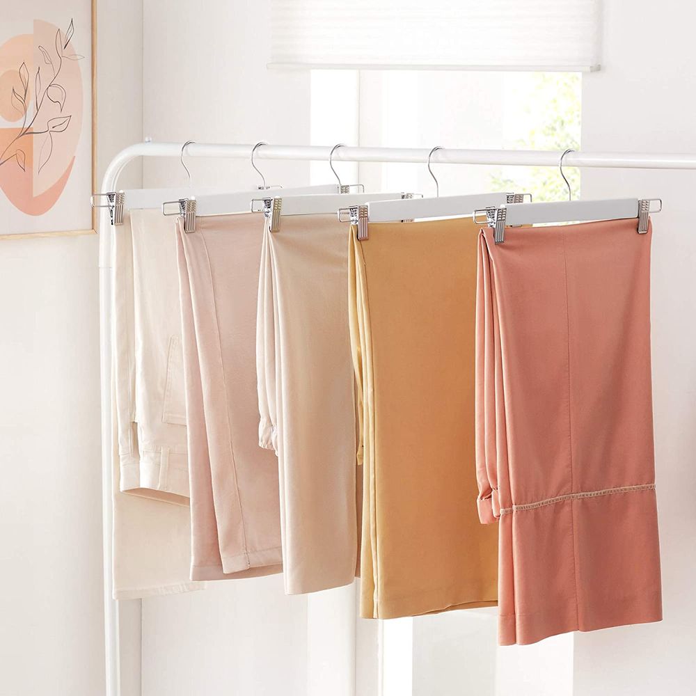 Songmics Σετ με 8 Ξύλινες Κρεμάστρες Παντελονιών με Pυθμιζόμενα Kλιπ - White - CRW009W01