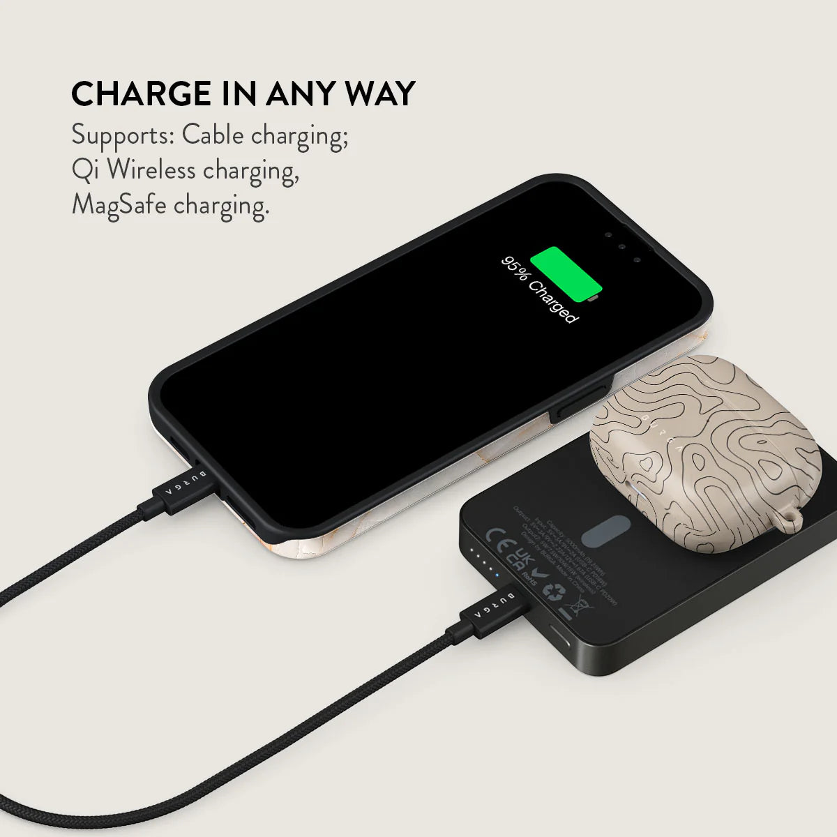 Burga Μαγνητικό Ασύρματο MagSafe PowerBank 5000mAh με Καλώδιο Type-C to Type-C - Gunmetal - Wild Terrain