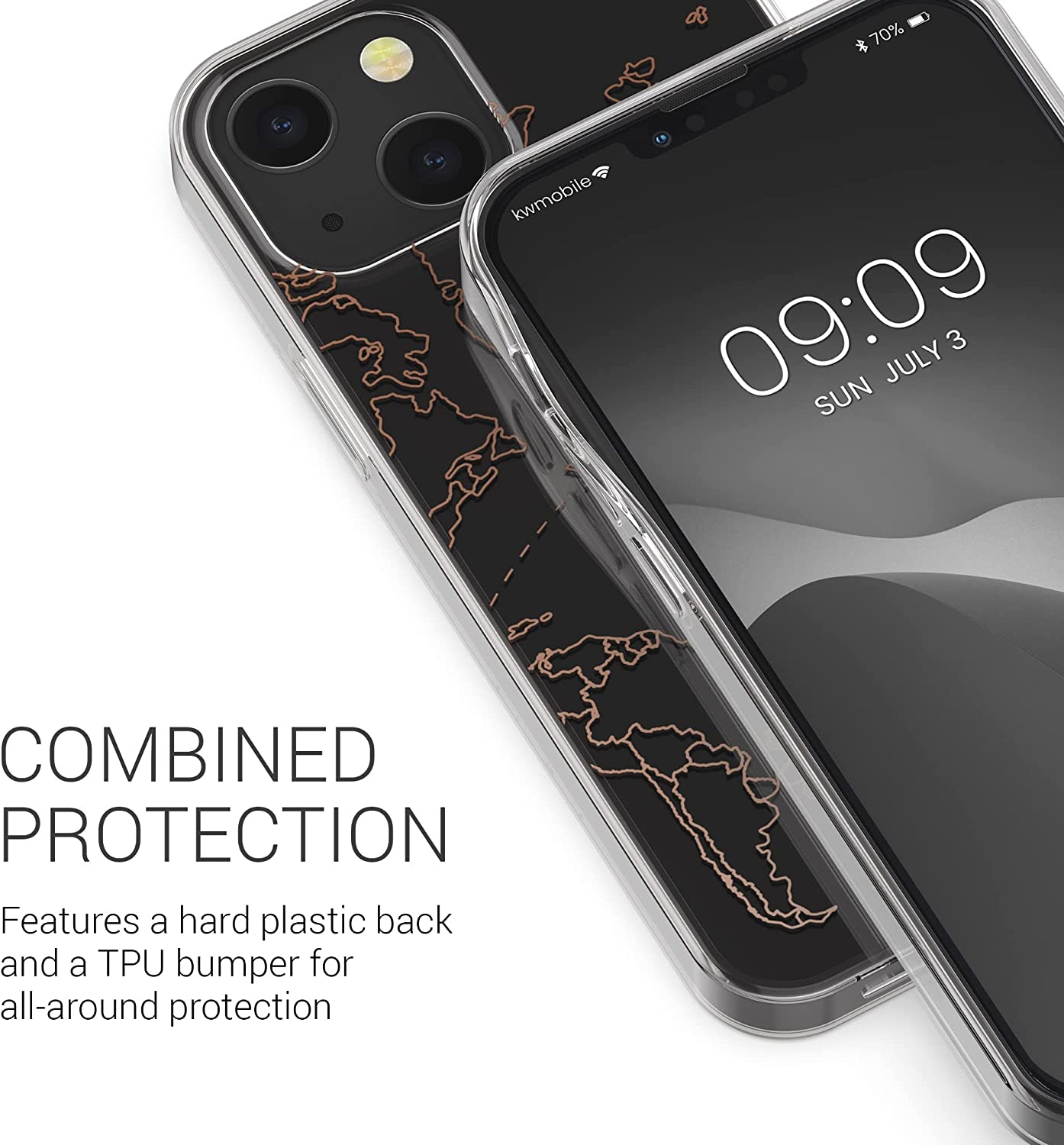 KW iPhone 13 Θήκη Σιλικόνης TPU Design Travel Airplane - Διάφανη / Rose Gold - 57143.02