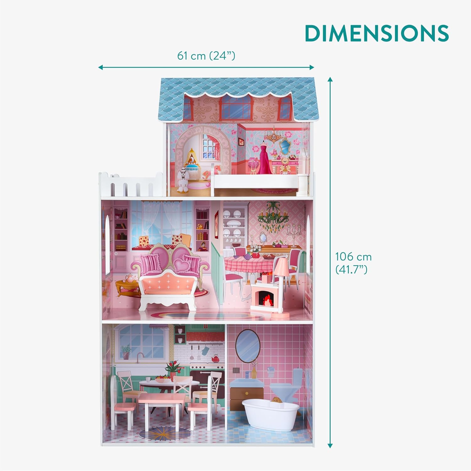 Navaris Κουκλόσπιτο - 106 x 61 x 33 cm - White / Pink