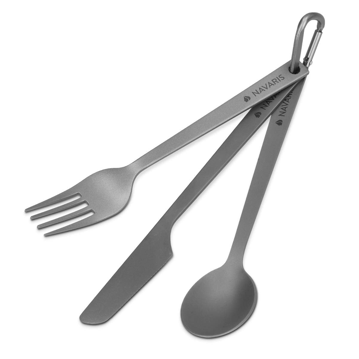 Navaris Titanium Camping Cutlery Set - Φορητό Σετ με Κουτάλι, Πιρούνι και Μαχαίρι από Τιτάνιο - Grey - 46937.02