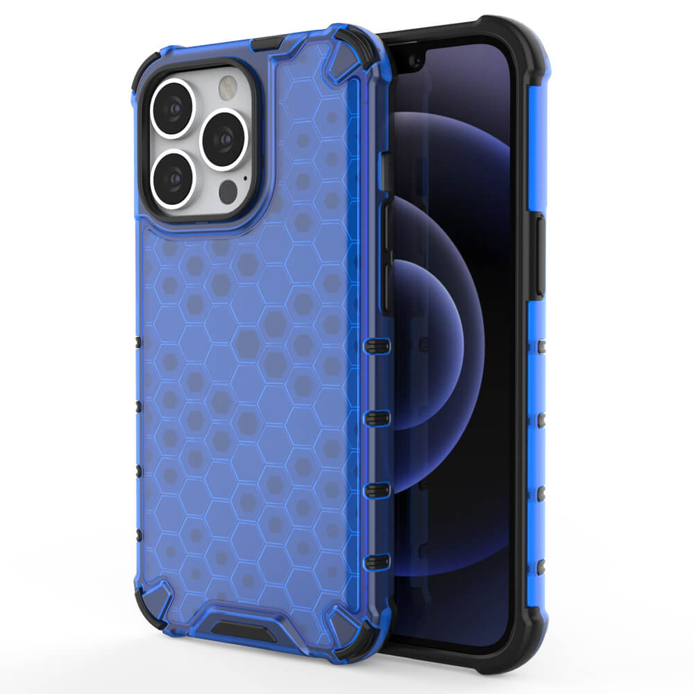 OEM iPhone 13 Pro Honeycomb Σκληρή Θήκη με Πλαίσιο Σιλικόνης - Blue