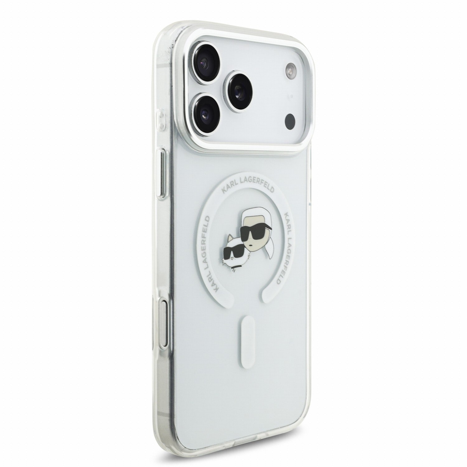 Karl Lagerfeld iPhone 17 Pro Max / iPhone 18 Pro Max - Σκληρή Θήκη με Πλαίσιο Σιλικόνης - IML K and CH Heads Metal Frame MagSafe - White