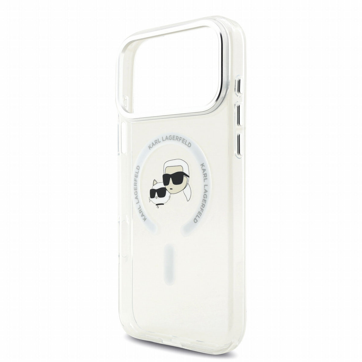 Karl Lagerfeld iPhone 18 Pro / iPhone 17 Pro - Σκληρή Θήκη MagSafe με Πλαίσιο Σιλικόνης - IML K and CH Heads Metal Frame - White