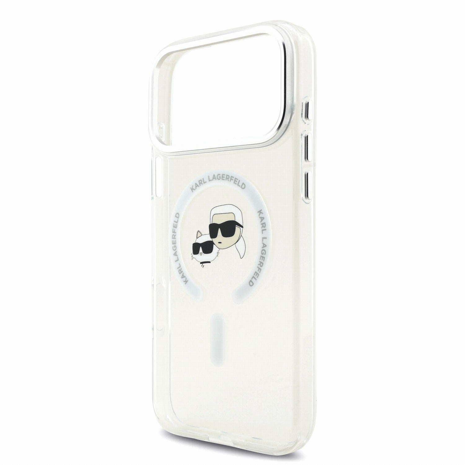 Karl Lagerfeld iPhone 17 Pro Max / iPhone 18 Pro Max - Σκληρή Θήκη με Πλαίσιο Σιλικόνης - IML K and CH Heads Metal Frame MagSafe - White