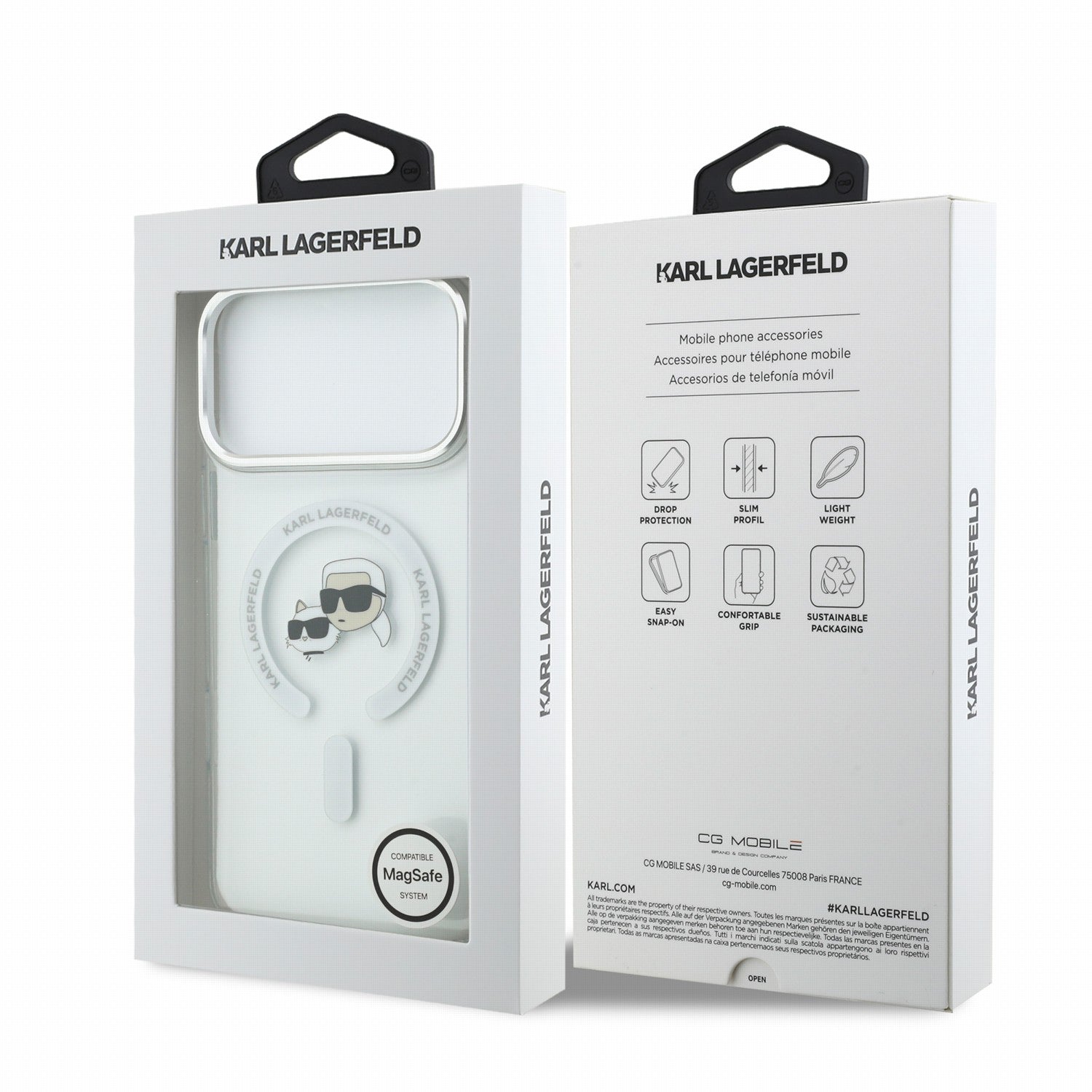 Karl Lagerfeld iPhone 17 Pro Max / iPhone 18 Pro Max - Σκληρή Θήκη με Πλαίσιο Σιλικόνης - IML K and CH Heads Metal Frame MagSafe - White