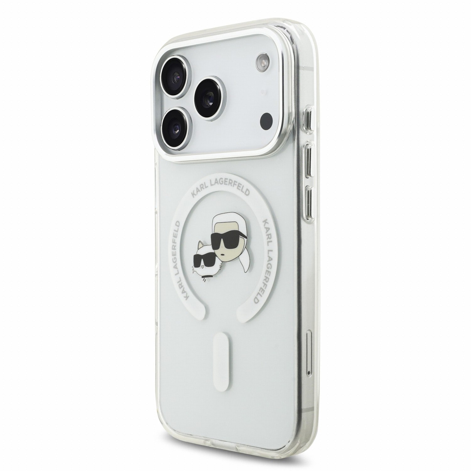 Karl Lagerfeld iPhone 17 Pro / iPhone 18 Pro - Σκληρή Θήκη με Πλαίσιο Σιλικόνης - IML K and CH Heads Metal Frame MagSafe - White