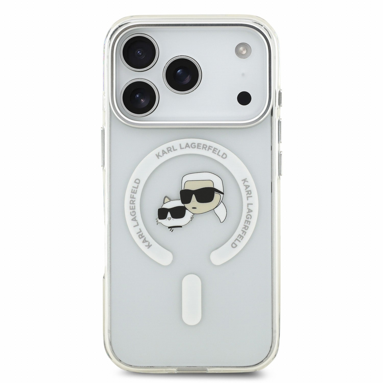 Karl Lagerfeld iPhone 17 Pro / iPhone 18 Pro - Σκληρή Θήκη με Πλαίσιο Σιλικόνης - IML K and CH Heads Metal Frame MagSafe - White