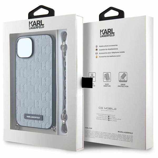 Karl Lagerfeld iPhone 15 / 14 / 13 - Σκληρή Θήκη με Επένδυση Συνθετικού Δέρματος και Πλαίσιο Σιλικόνης - Saffiano Monogram Chain - Silver