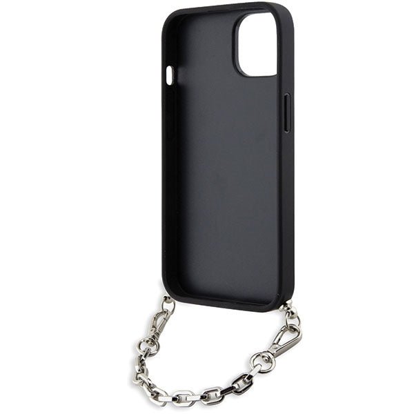 Karl Lagerfeld iPhone 15 / 14 / 13 - Σκληρή Θήκη με Επένδυση Συνθετικού Δέρματος και Πλαίσιο Σιλικόνης - Saffiano Monogram Chain - Silver