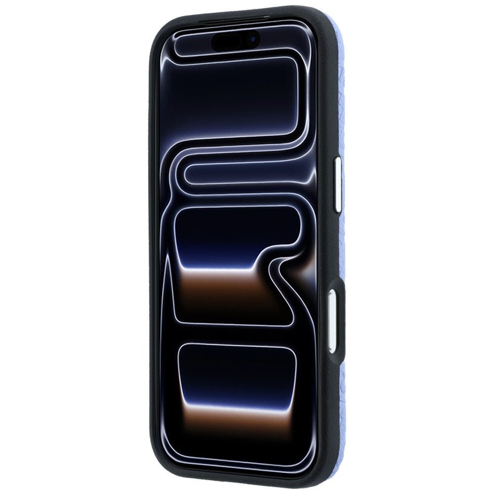 Karl Lagerfeld iPhone 17 Pro / iPhone 18 Pro - Σκληρή Θήκη με Επένδυση Οικολογικού Δέρματος - Grained Allover Logo Metal Elongated Magsafe - Blue