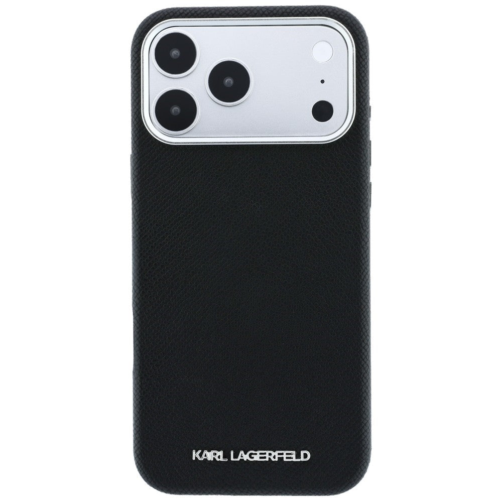 Karl Lagerfeld iPhone 17 Pro / iPhone 18 Pro - Σκληρή Θήκη με Επένδυση Οικολογικού Δέρματος - Grained Elongated Logo MagSafe - Black