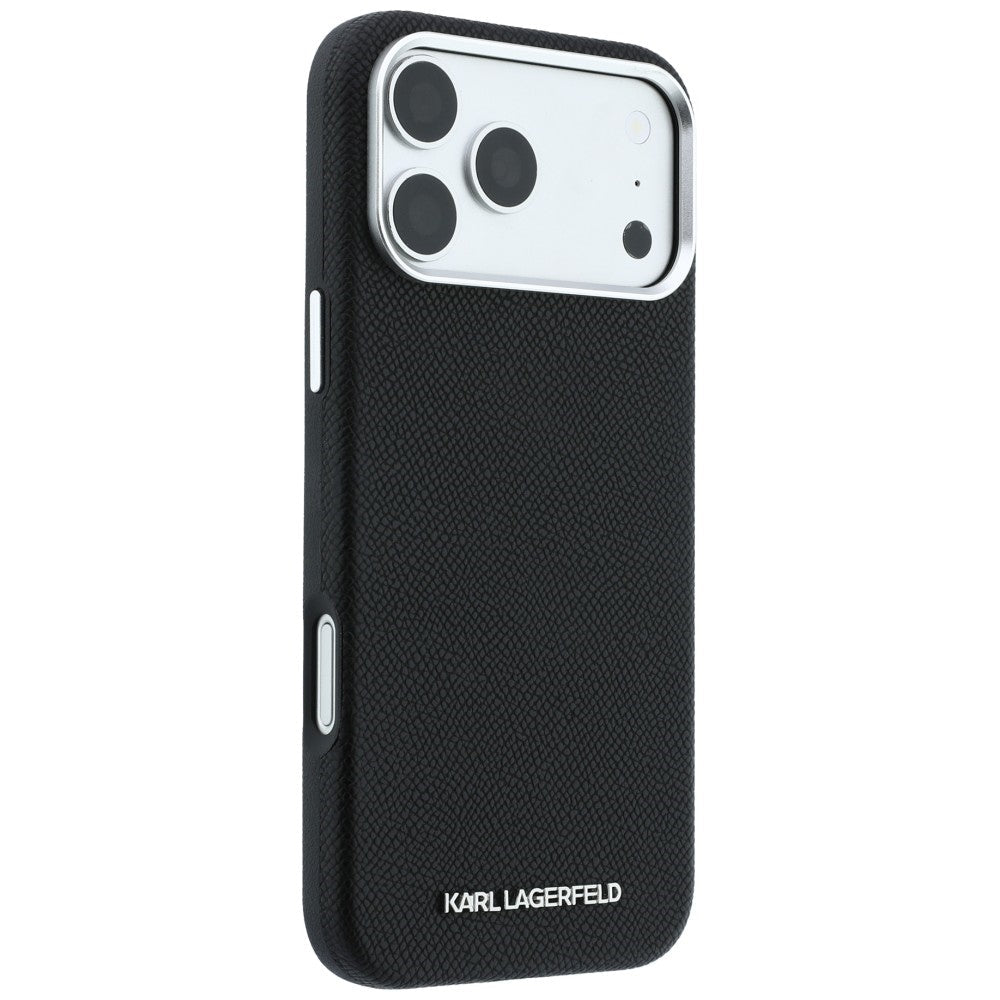 Karl Lagerfeld iPhone 17 Pro / iPhone 18 Pro - Σκληρή Θήκη με Επένδυση Οικολογικού Δέρματος - Grained Elongated Logo MagSafe - Black