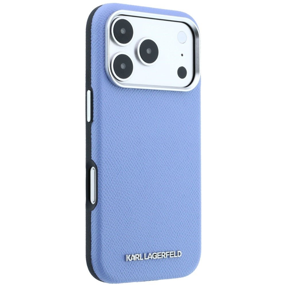 Karl Lagerfeld iPhone 17 Pro / iPhone 18 Pro - Σκληρή Θήκη με Επένδυση Οικολογικού Δέρματος - Grained Elongated Logo MagSafe - Blue