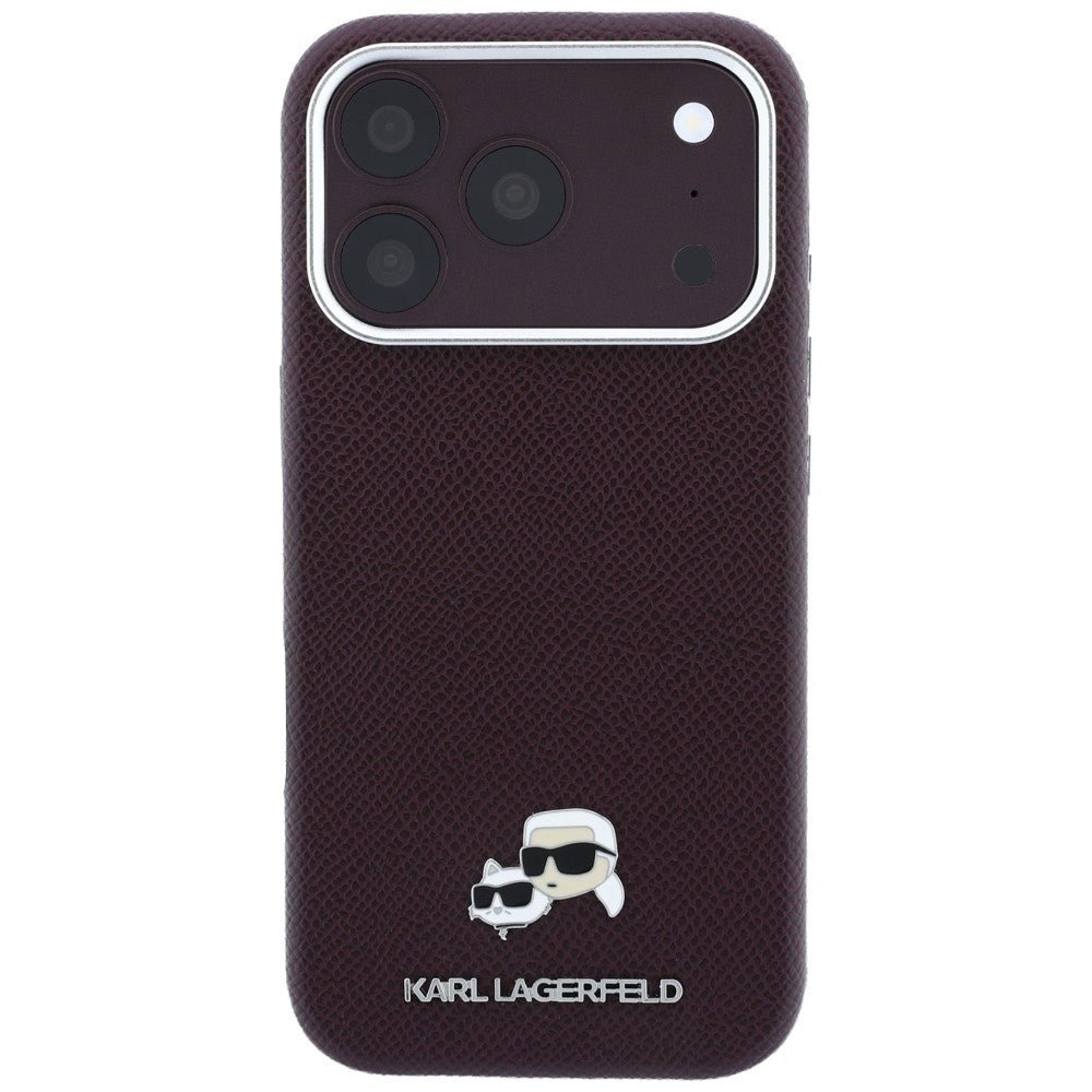 Karl Lagerfeld iPhone 17 Pro / iPhone 18 Pro - Σκληρή Θήκη με Επένδυση Οικολογικού Δέρματος - Grained Heads Metal MagSafe - Burgundy
