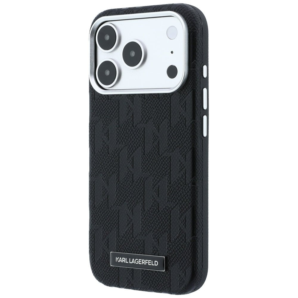 Karl Lagerfeld iPhone 17 Pro / iPhone 18 Pro - Σκληρή Θήκη με Επένδυση Οικολογικού Δέρματος - Grained Mono Resin Logo MagSafe - Black