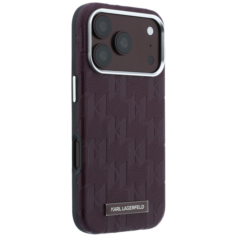 Karl Lagerfeld iPhone 17 Pro / iPhone 18 Pro - Σκληρή Θήκη με Επένδυση Οικολογικού Δέρματος - Grained Mono Resin Logo MagSafe - Burgundy
