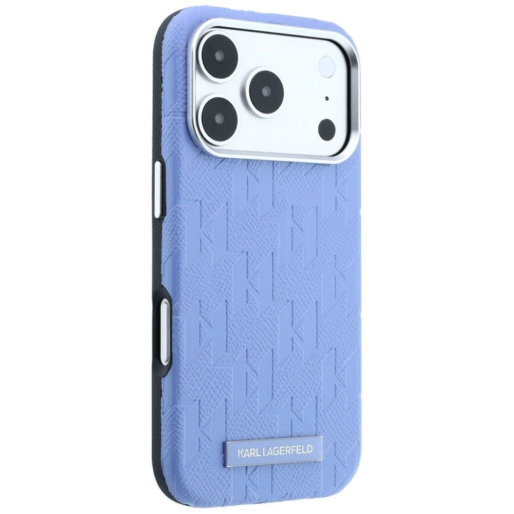 Karl Lagerfeld iPhone 17 Pro / iPhone 18 Pro - Σκληρή Θήκη με Επένδυση Οικολογικού Δέρματος - Grained Mono Resin Logo MagSafe - Light Blue