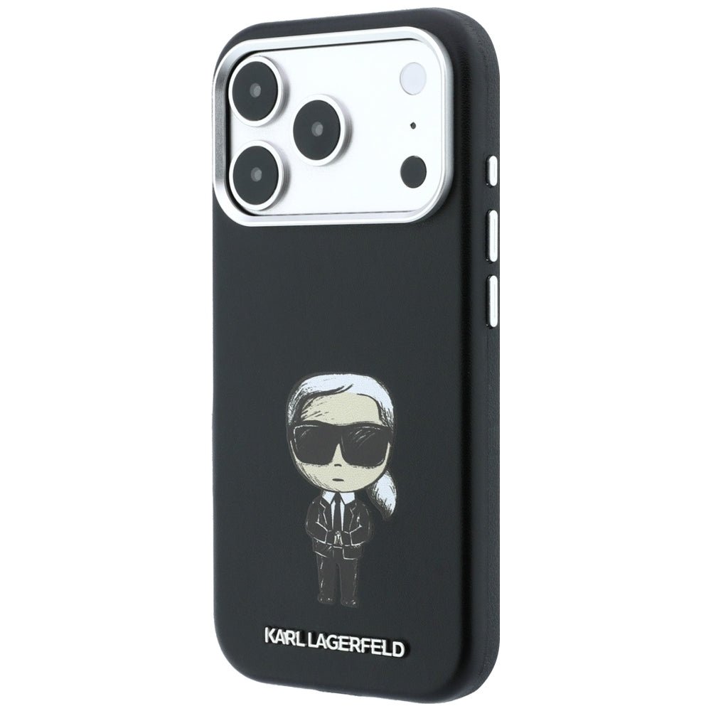 Karl Lagerfeld iPhone 17 Pro / iPhone 18 Pro - Σκληρή Θήκη με Επένδυση Συνθετικού Δέρματος και Πλαίσιο Σιλικόνης - Smooth Ikonik Sketch MagSafe - Black