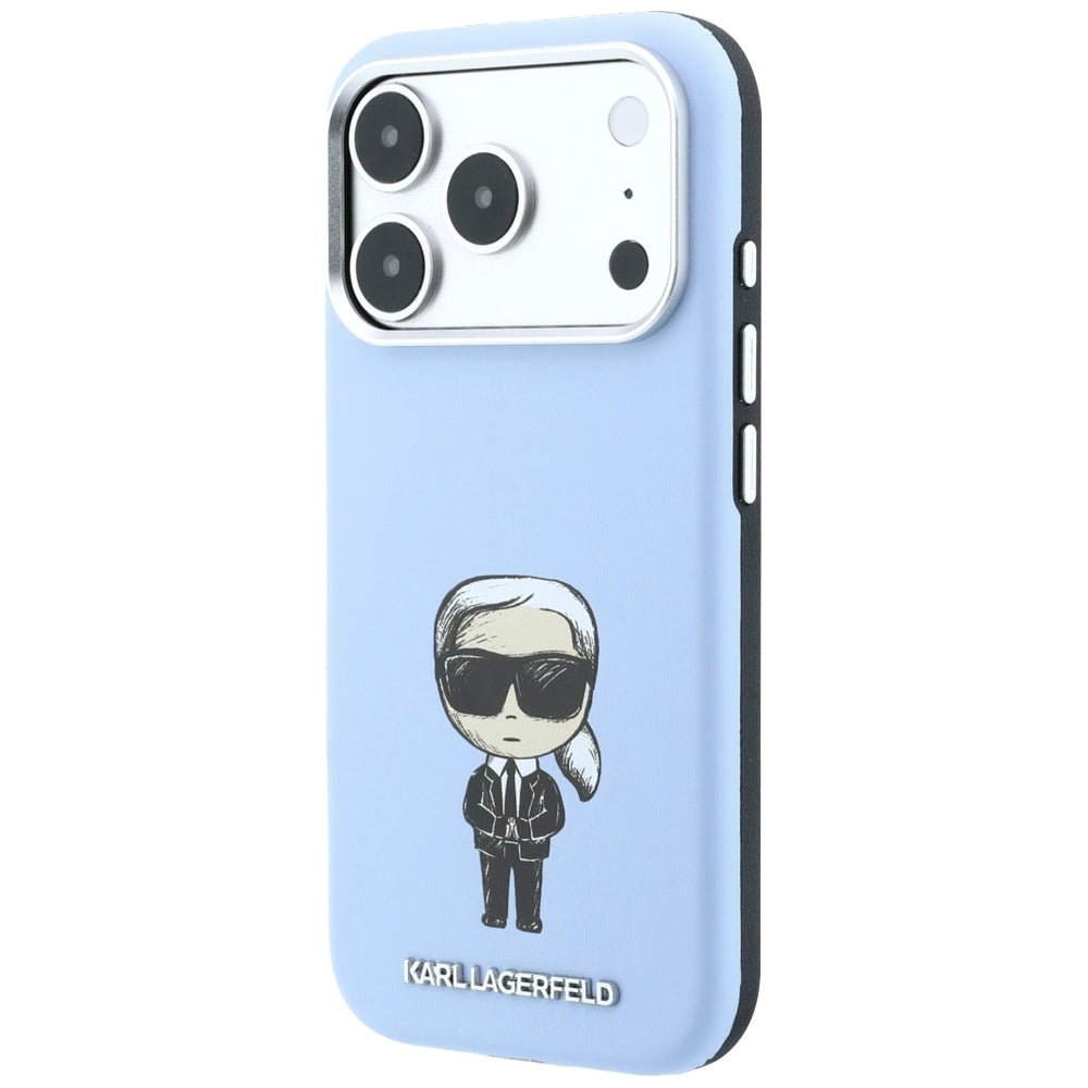 Karl Lagerfeld iPhone 17 Pro / iPhone 18 Pro - Σκληρή Θήκη με Επένδυση Συνθετικού Δέρματος και Πλαίσιο Σιλικόνης - Smooth Ikonik Sketch MagSafe - Light Blue