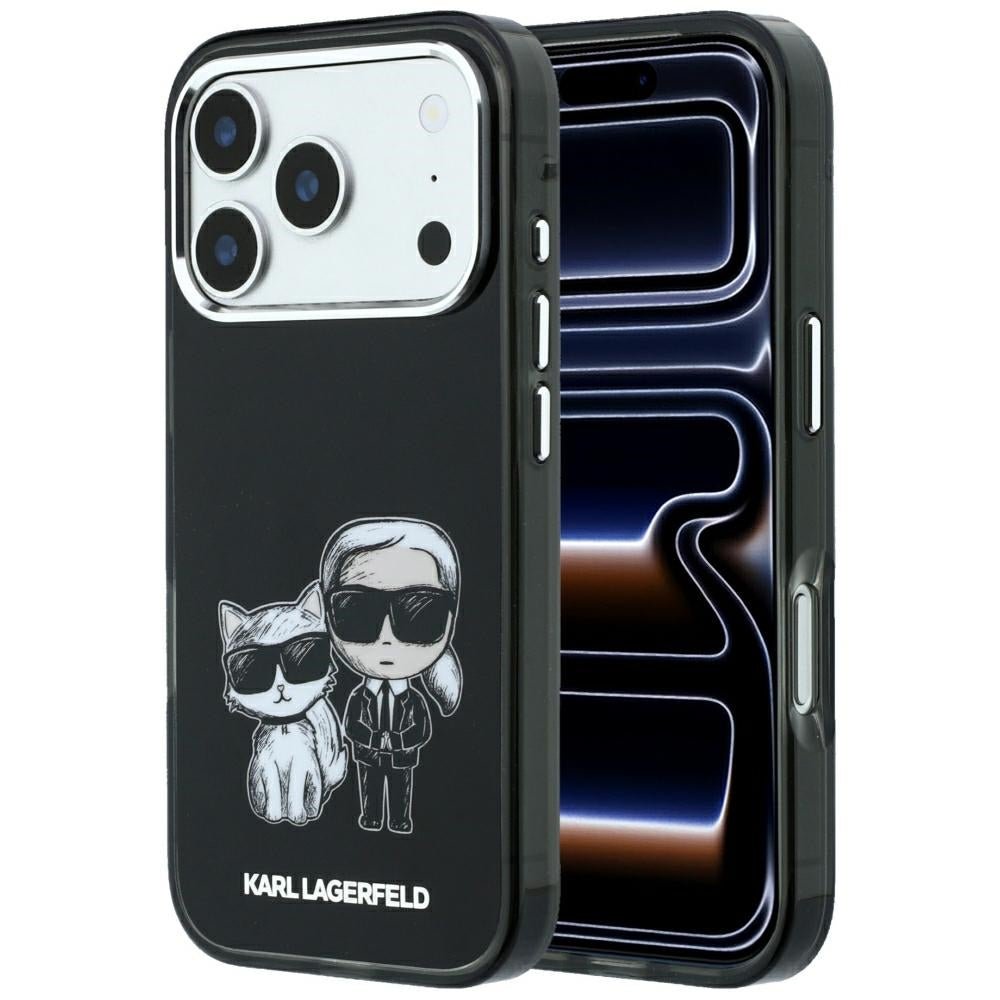 Karl Lagerfeld iPhone 17 Pro / iPhone 18 Pro - Σκληρή Θήκη με Πλαίσιο Σιλικόνης - IML Karl and Choupette Bodies Sketch Print MagSafe - Black
