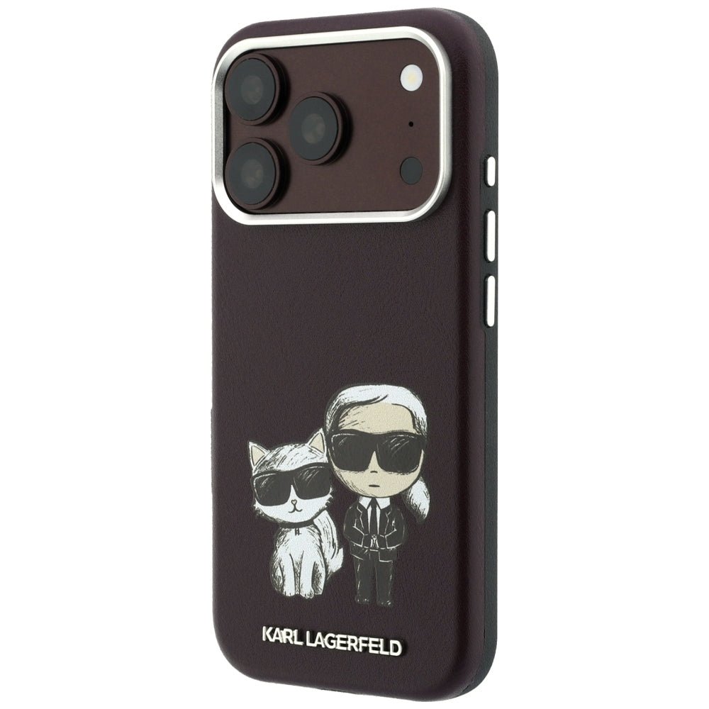 Karl Lagerfeld iPhone 17 Pro / iPhone 18 Pro - Σκληρή Θήκη με Πλαίσιο Σιλικόνης - Smooth Karl & Choupette Bodies Sketch MagSafe - Burgundy