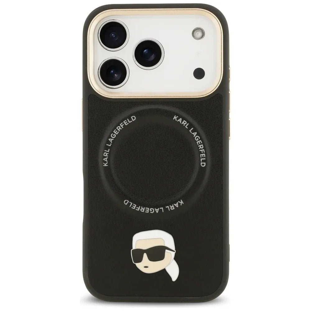 Karl Lagerfeld iPhone 17 Pro Max - Big Strap Karl Metal Logo MagSafe - Σκληρή Θήκη με Επένδυση Συνθετικού Δέρματος και Λουράκι - Black