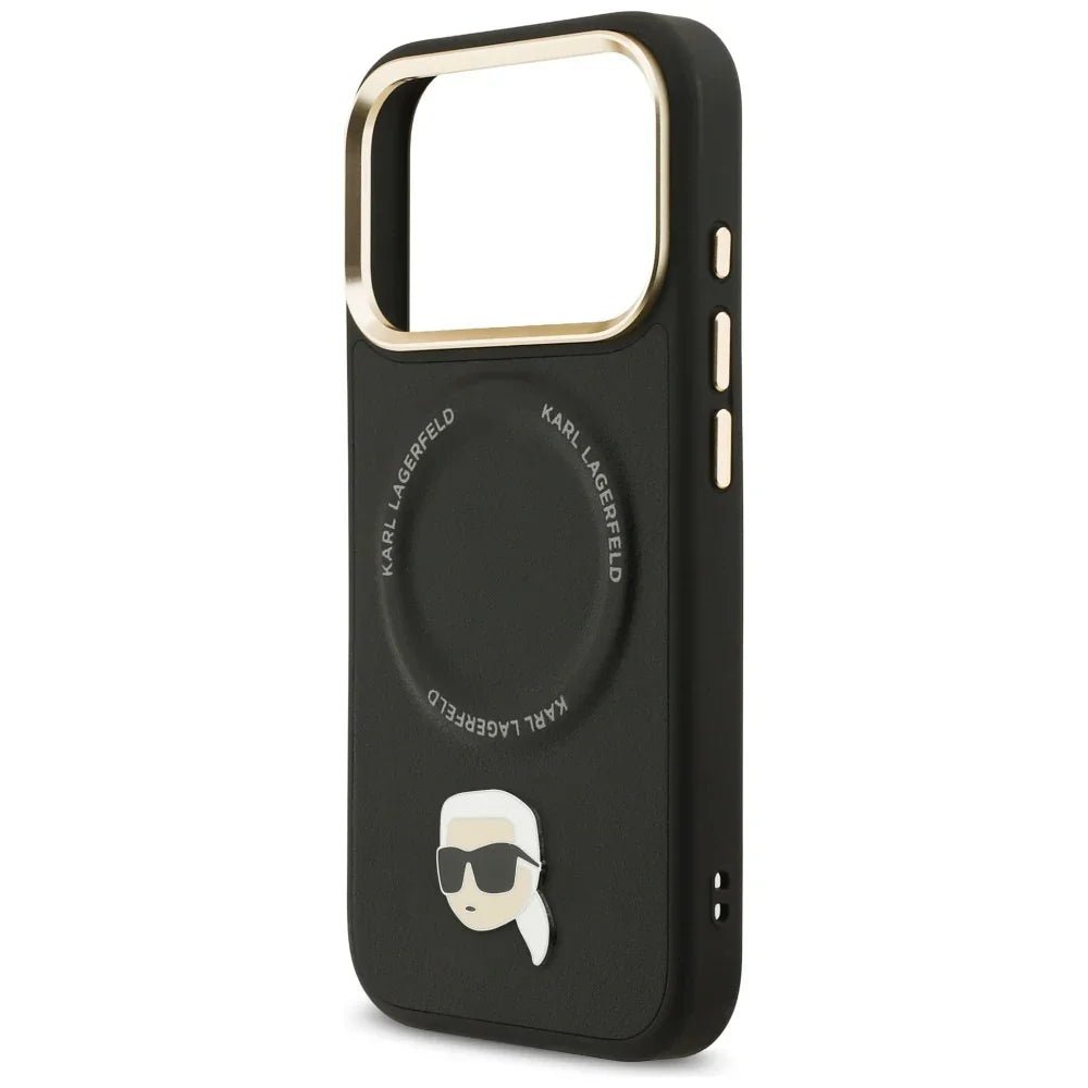 Karl Lagerfeld iPhone 17 Pro Max - Big Strap Karl Metal Logo MagSafe - Σκληρή Θήκη με Επένδυση Συνθετικού Δέρματος και Λουράκι - Black