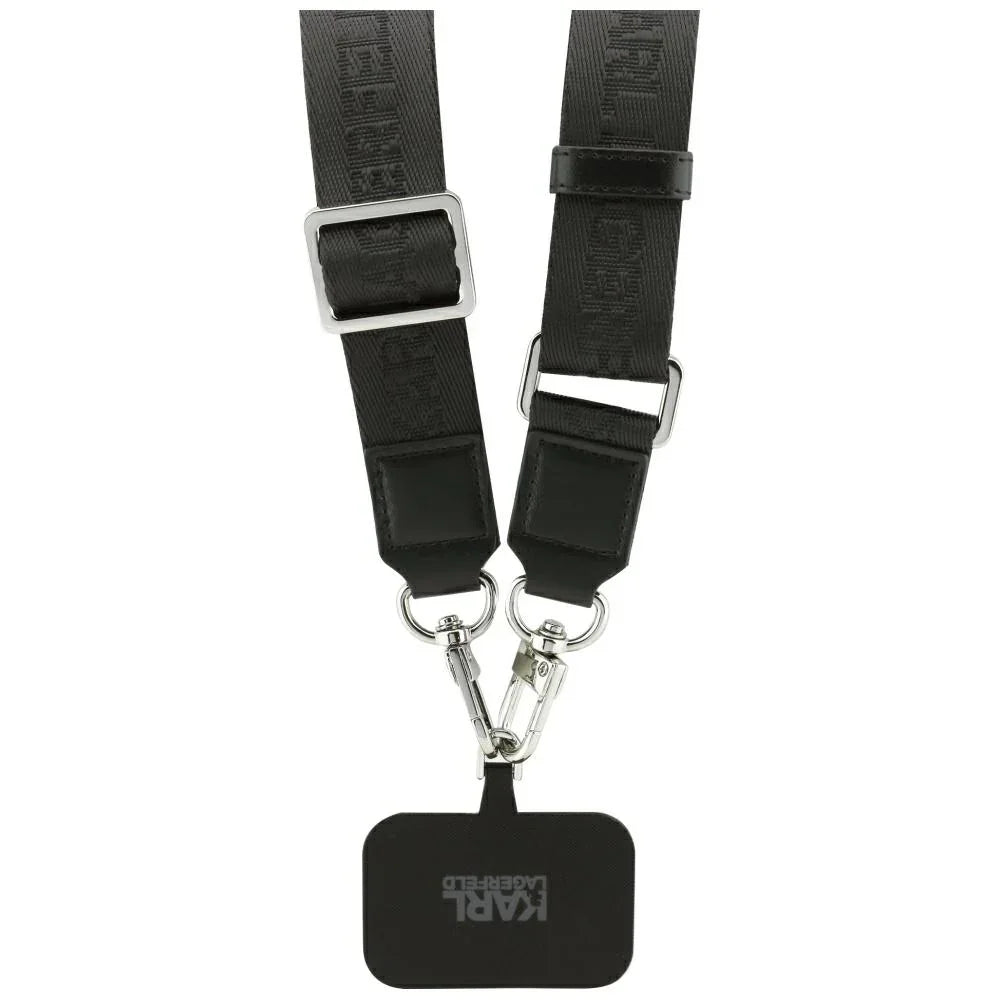 Karl Lagerfeld iPhone 17 Pro Max - Big Strap Karl Metal Logo MagSafe - Σκληρή Θήκη με Επένδυση Συνθετικού Δέρματος και Λουράκι - Black