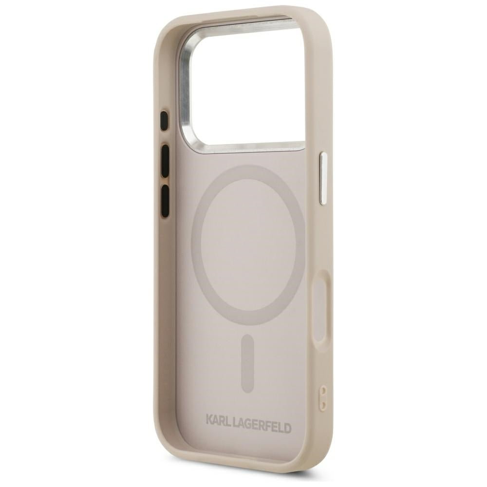 Karl Lagerfeld iPhone 17 Pro Max / iPhone 18 Pro Max - Σκληρή Θήκη με Επένδυση Οικολογικού Δέρματος - Embossed Open Ring RSG Logo MagSafe - Pink