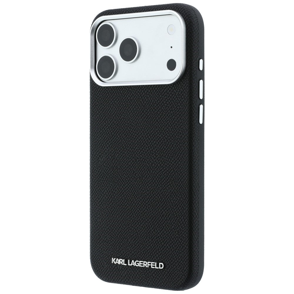 Karl Lagerfeld iPhone 17 Pro Max / iPhone 18 Pro Max - Σκληρή Θήκη με Επένδυση Οικολογικού Δέρματος - Grained Elongated Logo MagSafe - Black