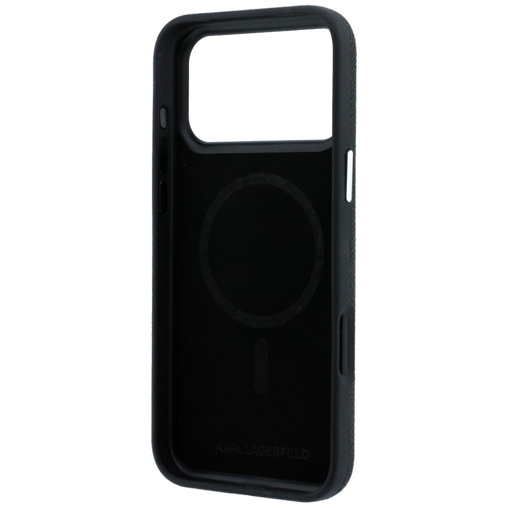 Karl Lagerfeld iPhone 17 Pro Max / iPhone 18 Pro Max - Σκληρή Θήκη με Επένδυση Οικολογικού Δέρματος - Grained Elongated Logo MagSafe - Black