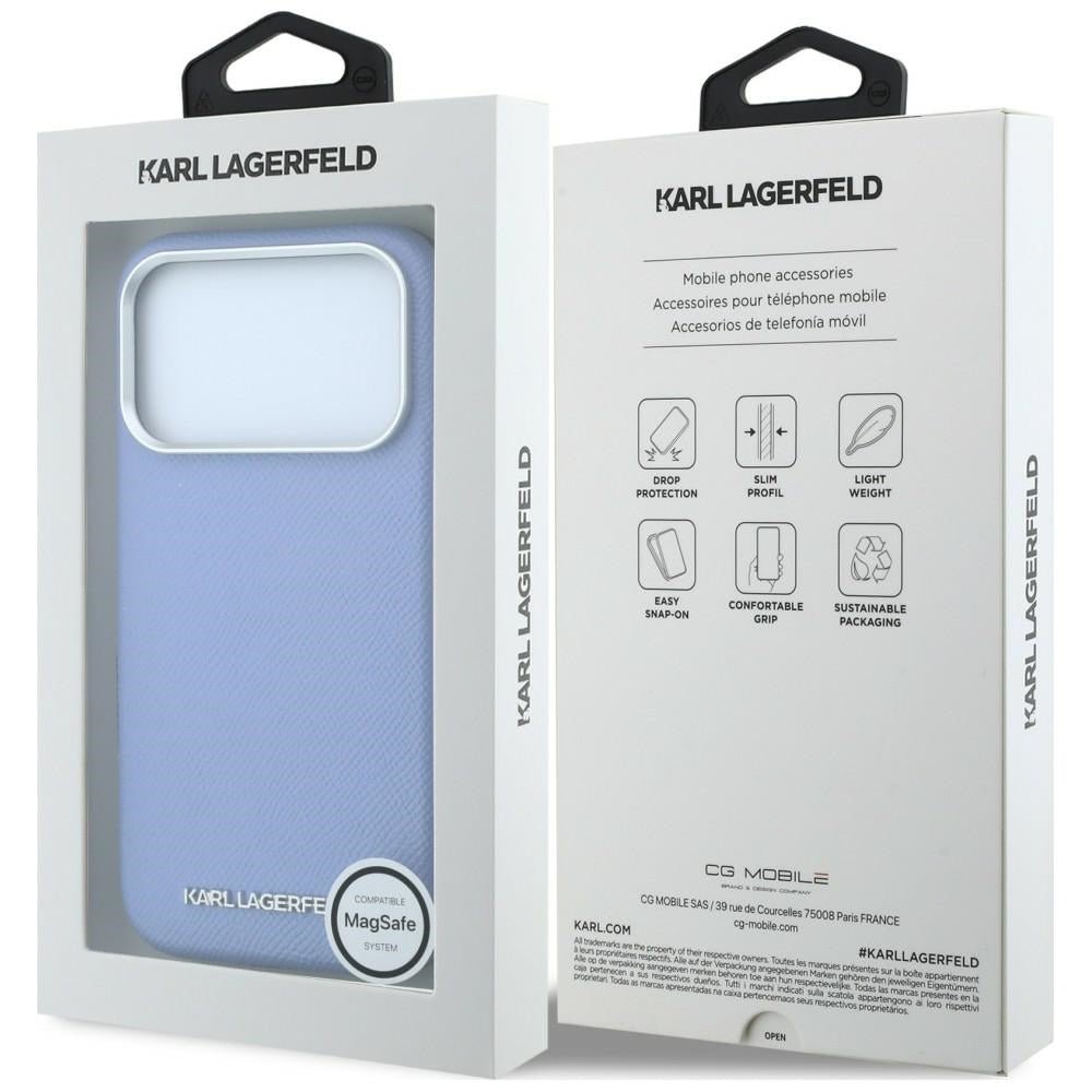 Karl Lagerfeld iPhone 17 Pro Max / iPhone 18 Pro Max - Σκληρή Θήκη με Επένδυση Οικολογικού Δέρματος - Grained Elongated Logo MagSafe - Blue