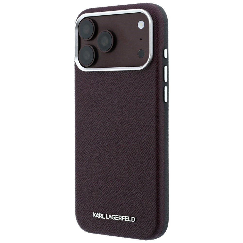Karl Lagerfeld iPhone 17 Pro Max / iPhone 18 Pro Max - Σκληρή Θήκη με Επένδυση Οικολογικού Δέρματος - Grained Elongated Logo MagSafe - Burgundy