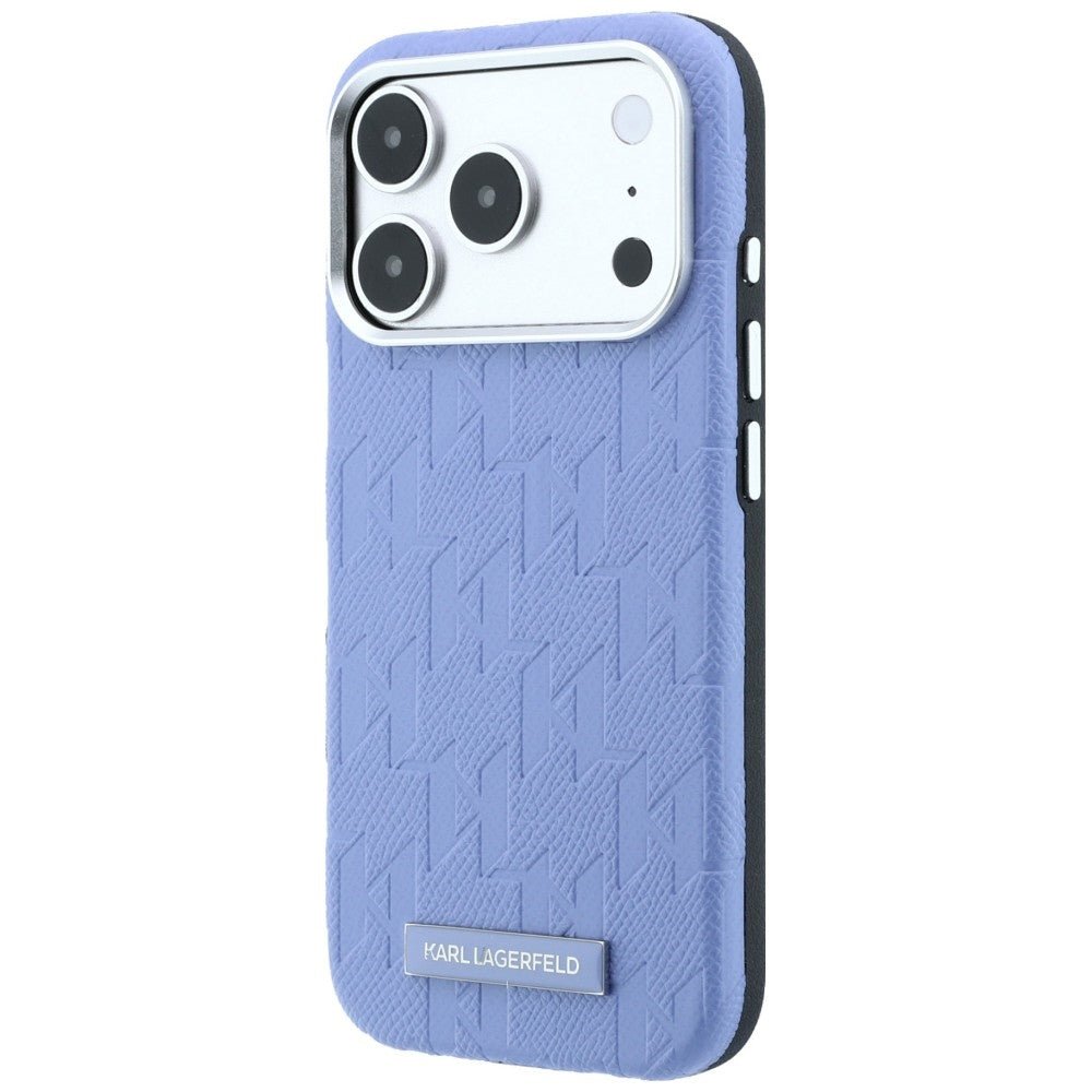 Karl Lagerfeld iPhone 17 Pro Max / iPhone 18 Pro Max - Σκληρή Θήκη με Επένδυση Οικολογικού Δέρματος - Grained Mono Resin Logo MagSafe - Light Blue