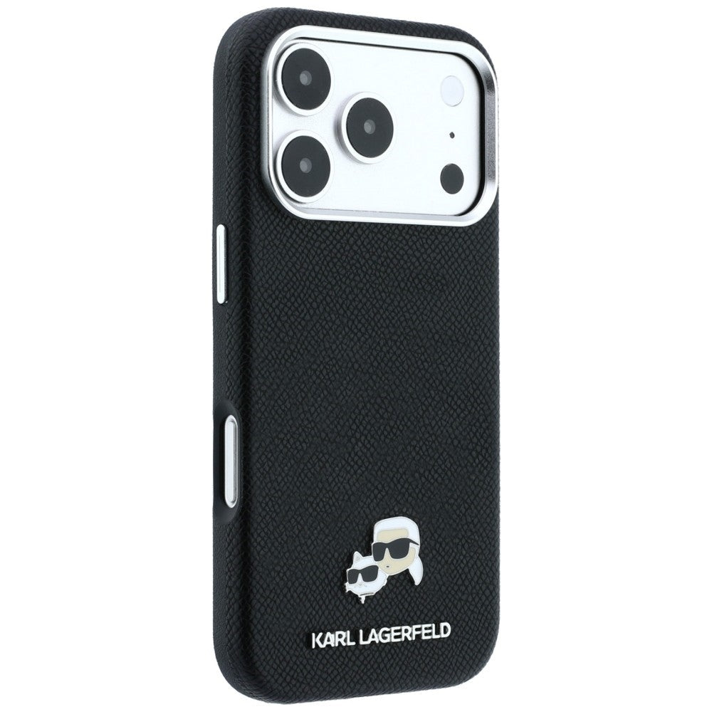 Karl Lagerfeld iPhone 17 Pro Max / iPhone 18 Pro Max - Σκληρή Θήκη με Επένδυση Συνθετικού Δέρματος - Grained Heads Metal MagSafe - Black