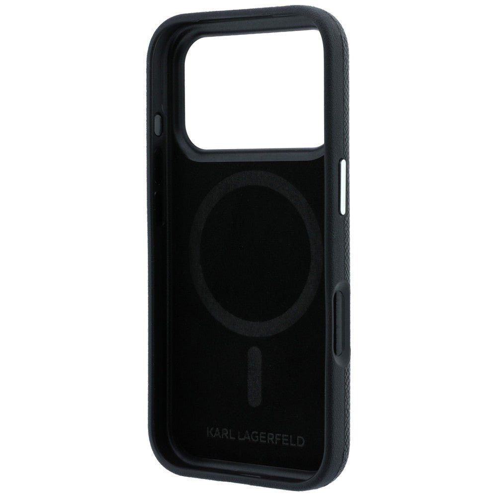 Karl Lagerfeld iPhone 17 Pro Max / iPhone 18 Pro Max - Σκληρή Θήκη με Επένδυση Συνθετικού Δέρματος - Grained Heads Metal MagSafe - Black