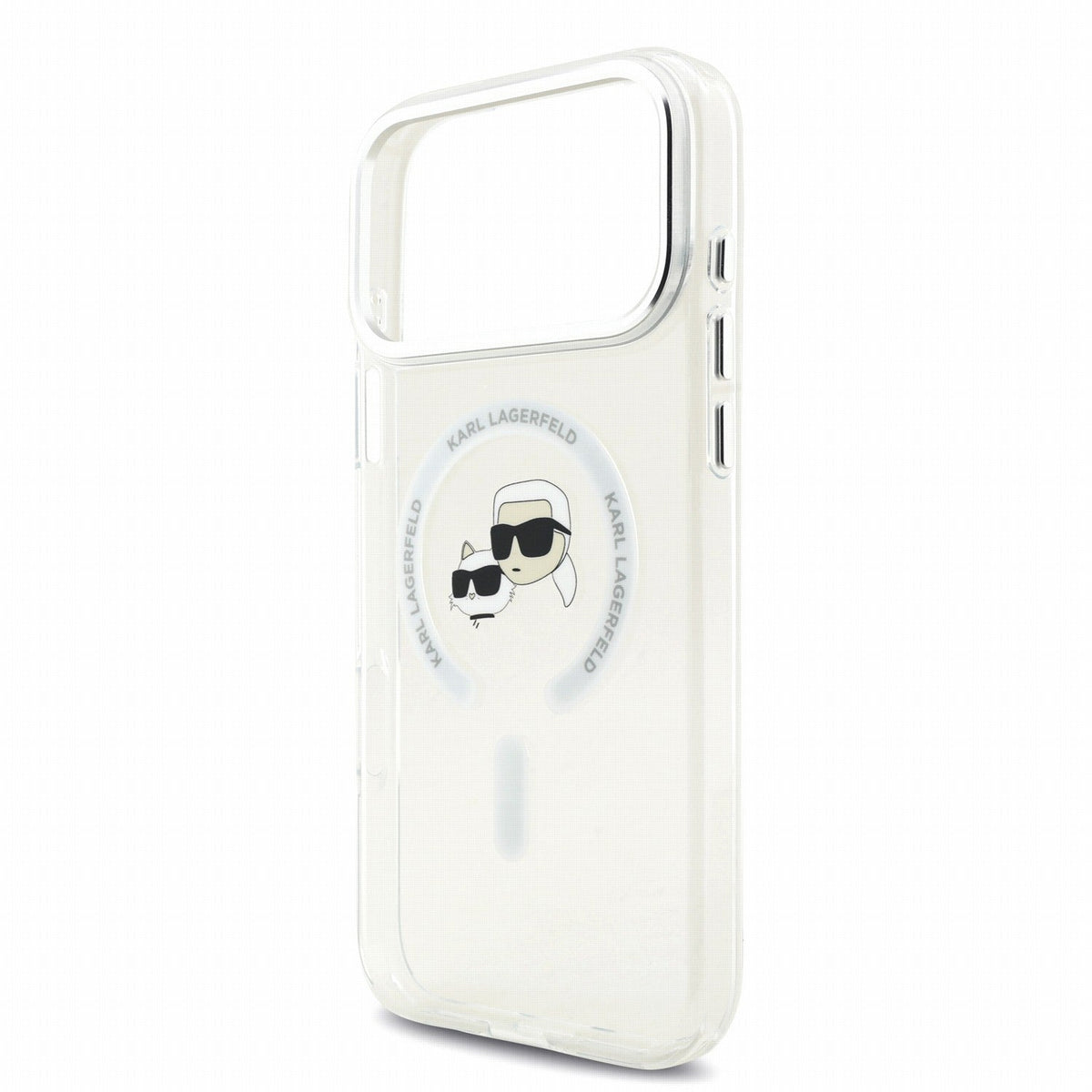 Karl Lagerfeld iPhone 17 Pro Max / iPhone 18 Pro Max - Σκληρή Θήκη με Πλαίσιο Σιλικόνης - IML K and CH Heads Metal Frame MagSafe - White