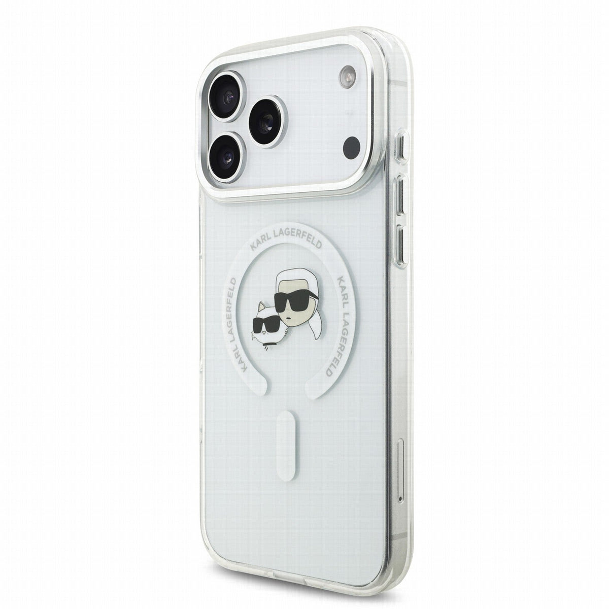 Karl Lagerfeld iPhone 17 Pro Max / iPhone 18 Pro Max - Σκληρή Θήκη με Πλαίσιο Σιλικόνης - IML K and CH Heads Metal Frame MagSafe - White