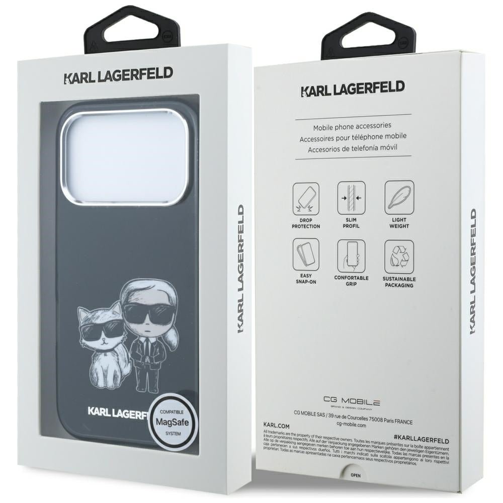 Karl Lagerfeld iPhone 17 Pro Max / iPhone 18 Pro Max - Σκληρή Θήκη με Πλαίσιο Σιλικόνης - IML Karl and Choupette Bodies Sketch Print MagSafe - Black